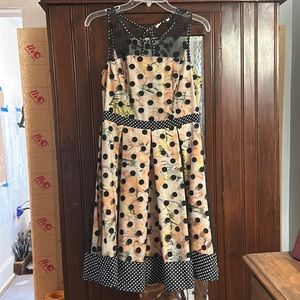 Sheer and floral retro pleated dress.